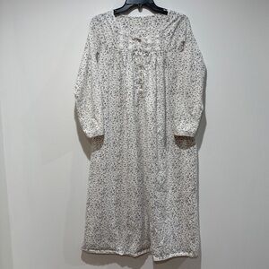 Eileen West Floral 100% Cotton Flannel Midi Night Gown Medium M Cottagecore Trad